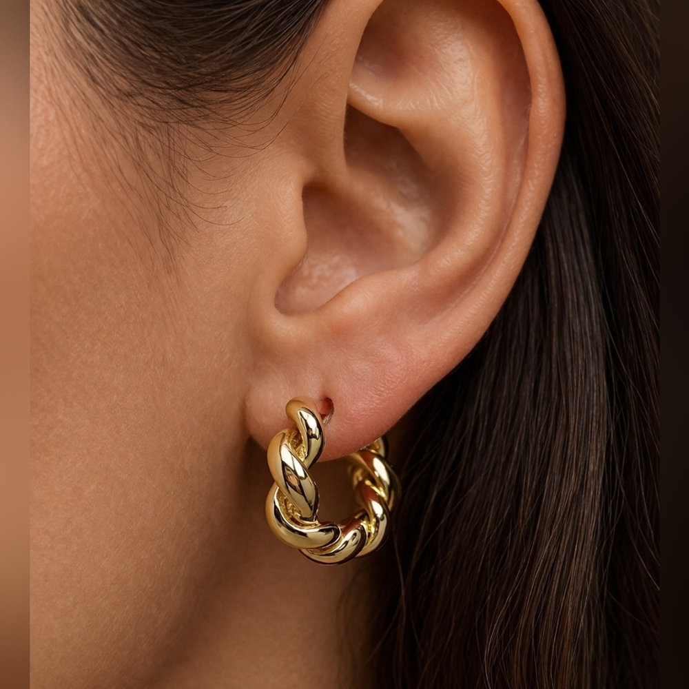14K Gold-Plated Twisted Hoop Earrings - Women Jewelry